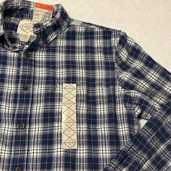 St Johns Bay Shirt Mens Size Large Long Sleeve Black Plaid Button Down - Picture 6 of 16